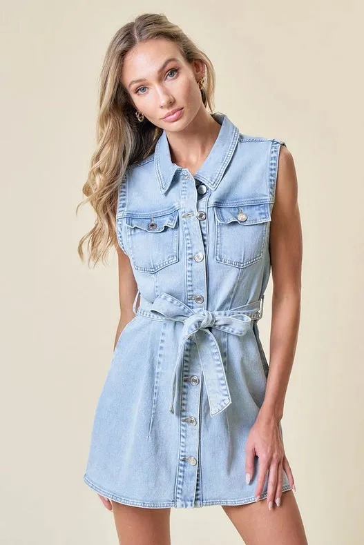 Sleevelss Button Down Denim Dress