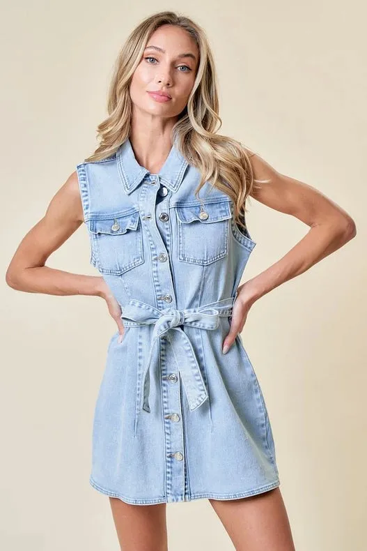 Sleevelss Button Down Denim Dress