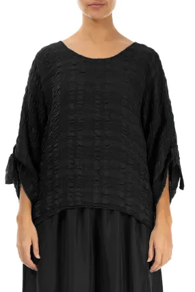 Tie Up Sleeves Black Light Silk Blouse