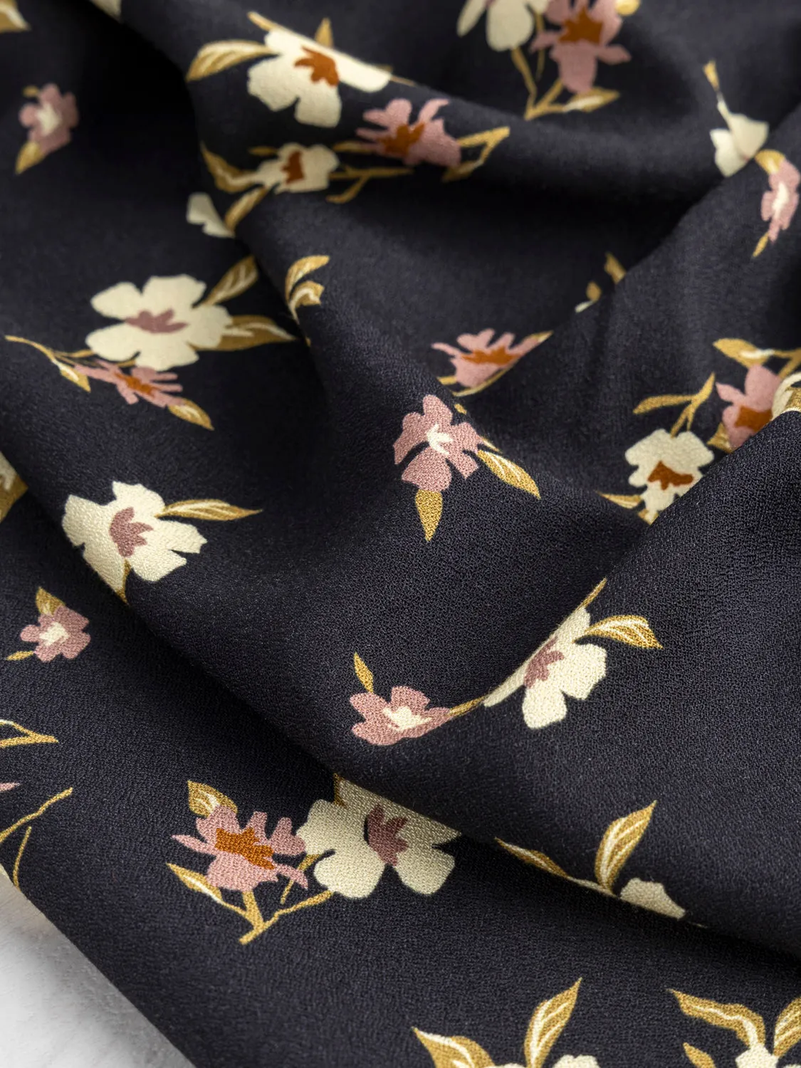 Timeless Floral Print EcoVero Viscose Crepe - Black   Cream   Rose   Green