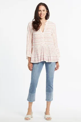 Tribal Flutter Hem Peplum Blouse