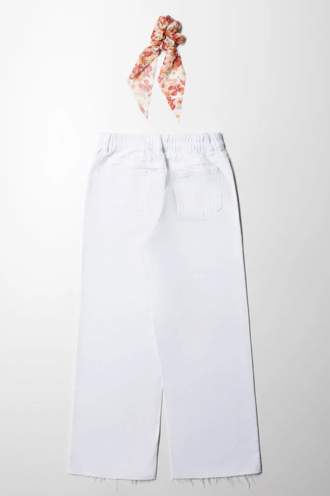 Wide Leg With Button Detail And Hair Tie White