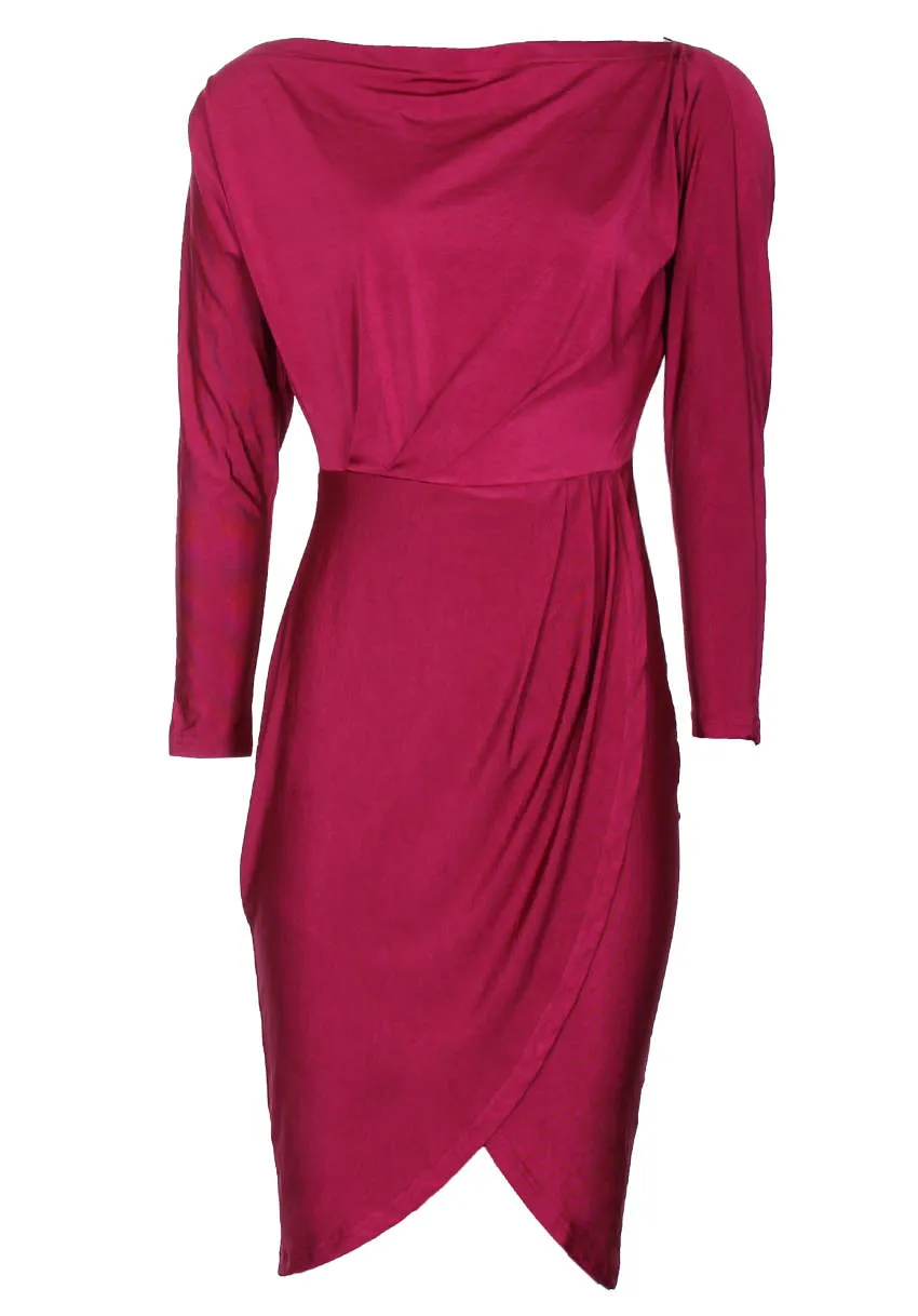 Wine Relaxed Shoulder Wrap Midi Dress