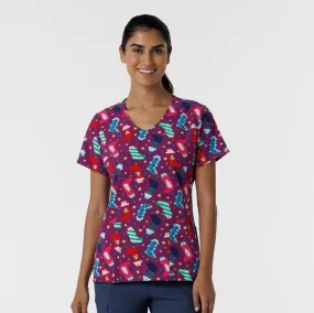 Zoe Chloe Performance V-Neck Print Scrub Top - Penguin Pals