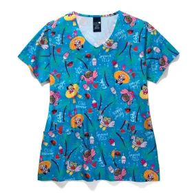 Zoe Chloe Performance V-Neck Print Scrub Top - Playcation